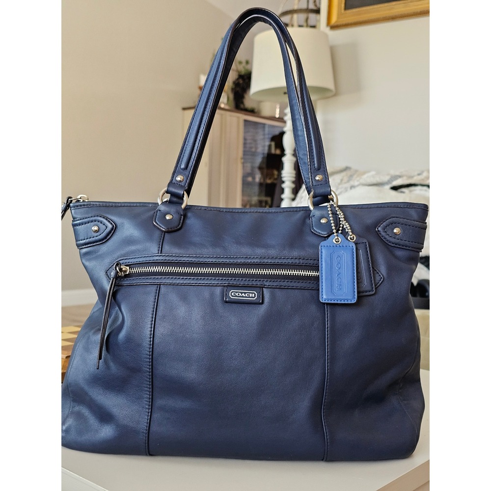 Coach Daisy Emma Leather Tote Bag Navy Blue Leather Tote Bag Shoulder Purse